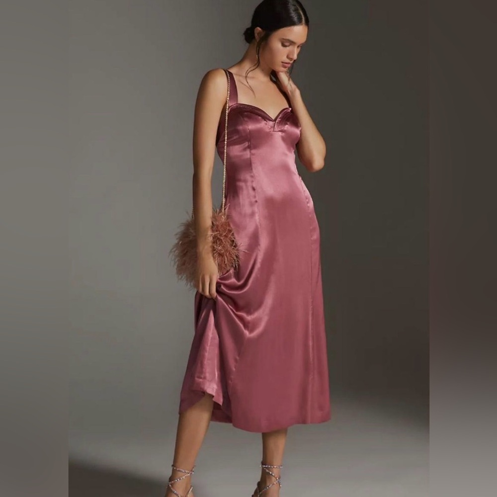Anthropologie Asymmetrical Satin Dress in Mauve